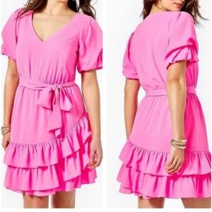 NWT Lilly Pulitzer Martha Stretch Dress in Prosecco Pink Ruffle Dress